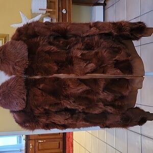 Reddish Brown Real Fox Fur Bomber Style Jacket Sz. XXL